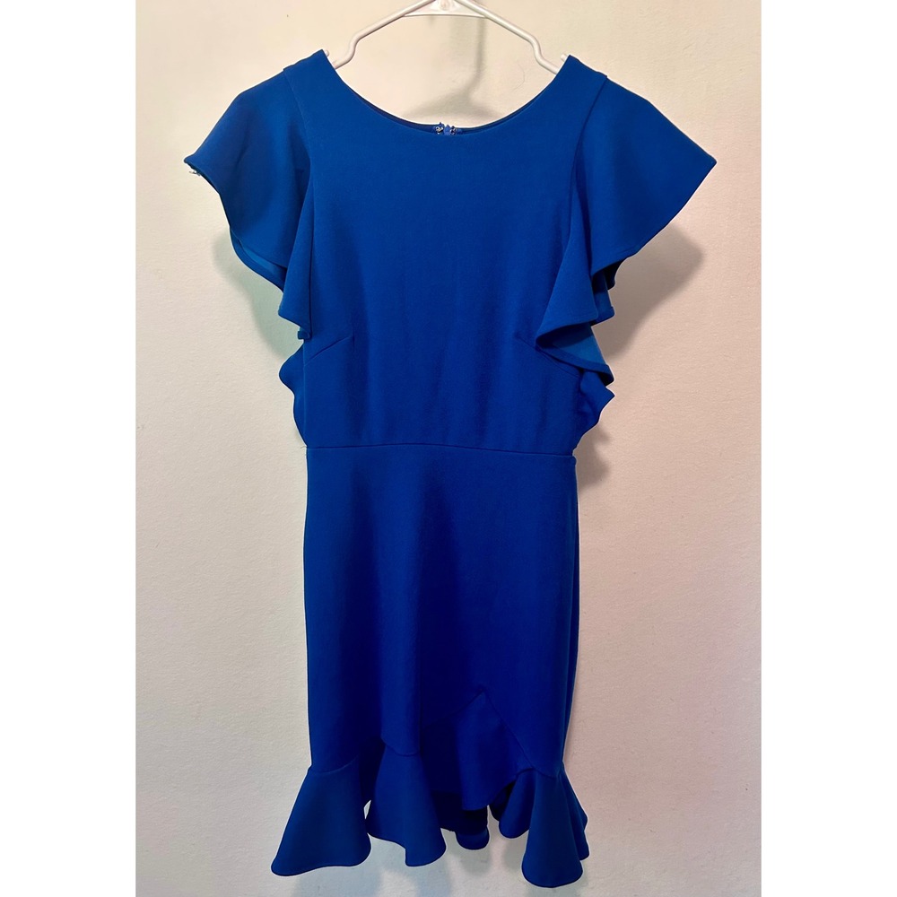 Saints + Secrets Royal Blue Ruffle Sleeve Mini Dress Lace Up Side NWT Size M